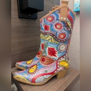 Rain Bops By Beehive Colourful Cowboy Boot Rain Boots USA 8